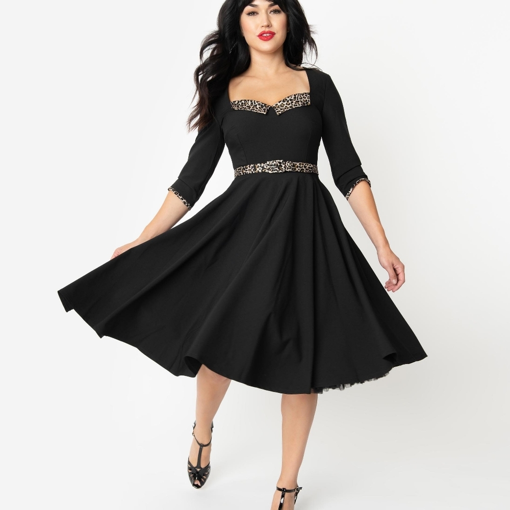 Black 3/4 Sleeve Retro Dress